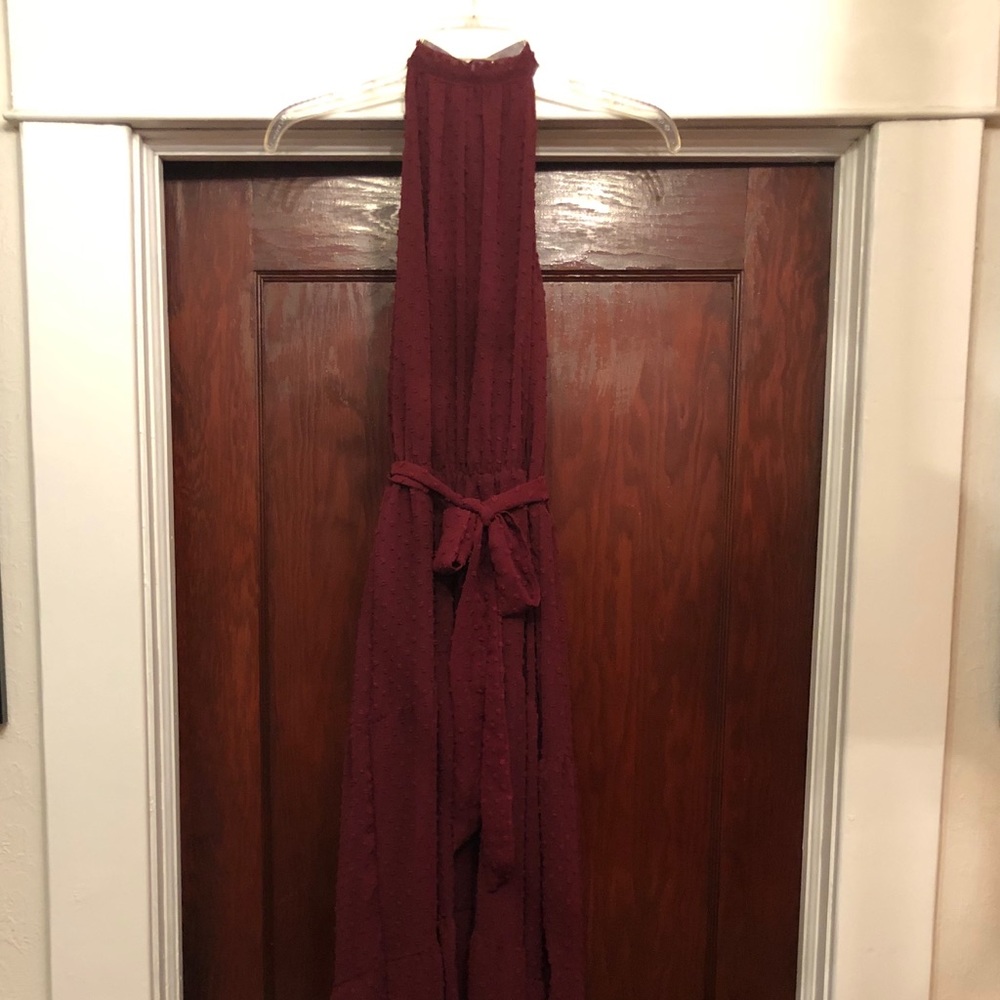 Maroon Swiss Dot High-low Maxi